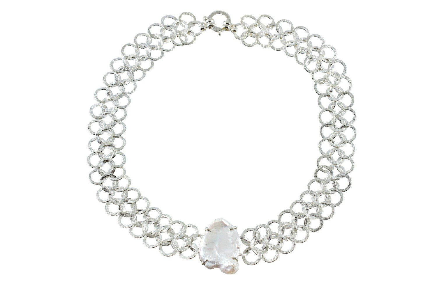 Infinity Link Pearl Necklace Silver