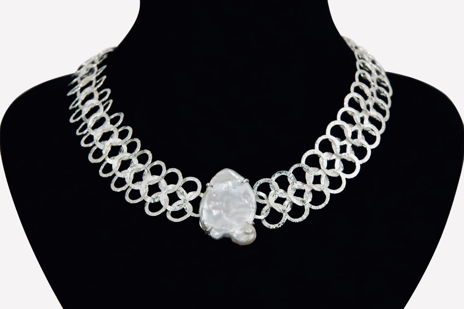 Infinity Link Pearl Necklace Silver
